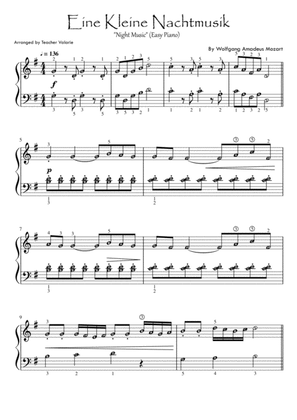 Eine Kleine Nachtmusik (Mozart) Easy Piano (with note names & finger numbers)