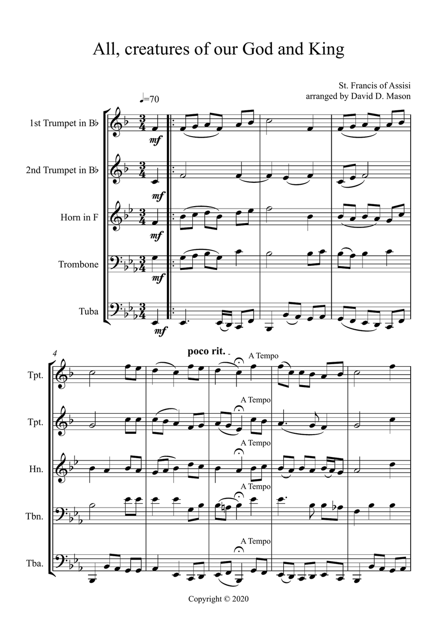 All, creatures of our God and King Brass Ensemble scores gallery preview page 2