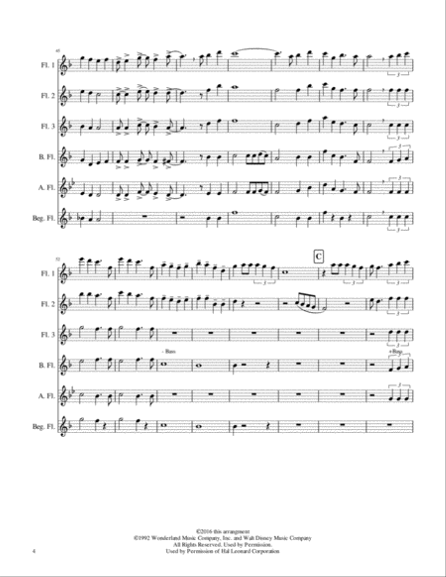 A Whole New World (from 'Aladdin') Woodwind Quartet scores gallery preview page 6