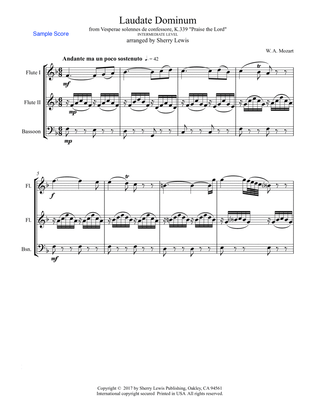 Laudate Dominum, Woodwind Trio, Intermediate Level of 2 flutes and bassoon