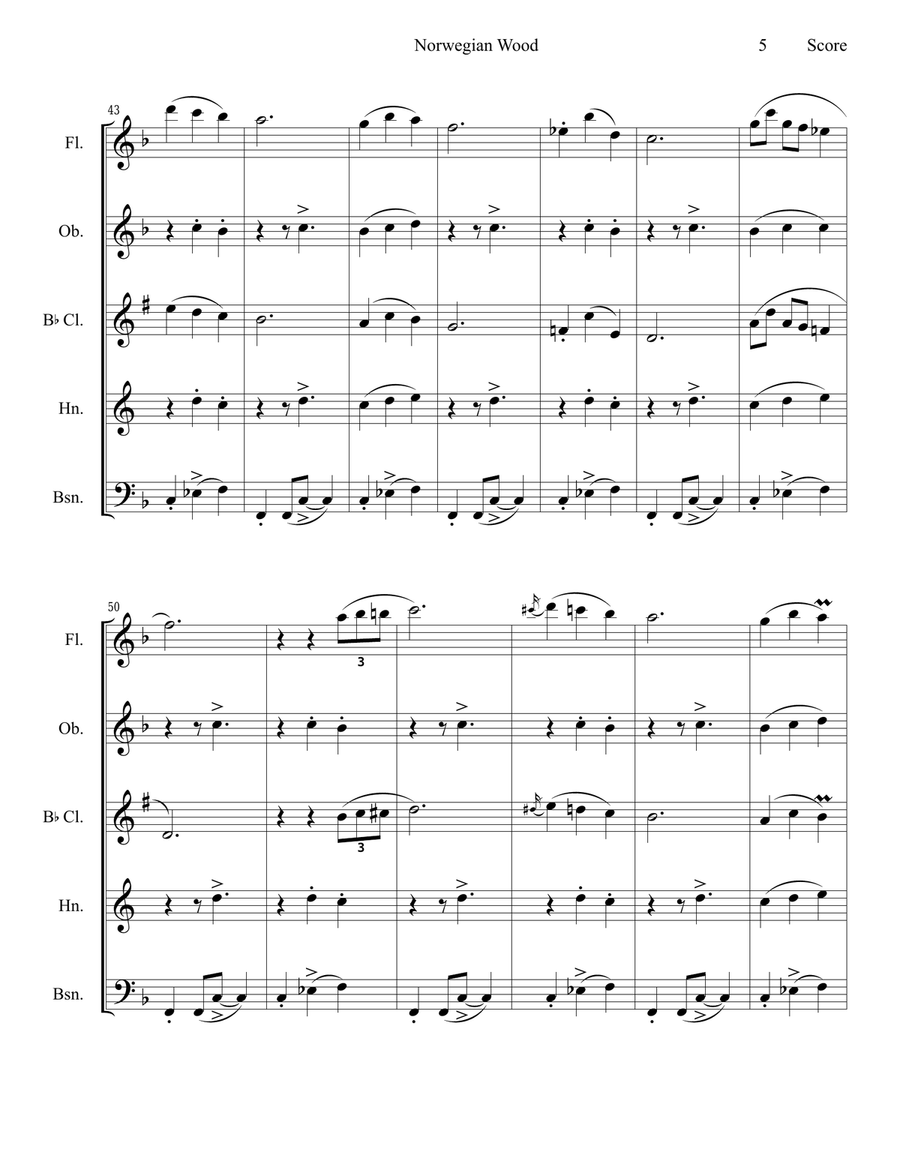 Norwegian Wood (This Bird Has Flown) Norwegian Wood (This Bird Has Flown) Woodwind Quintet scores gallery preview page 6