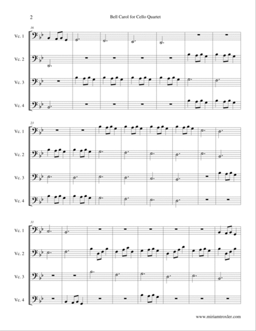 Bell Carol for Cello Quartet Cello scores gallery preview page 2