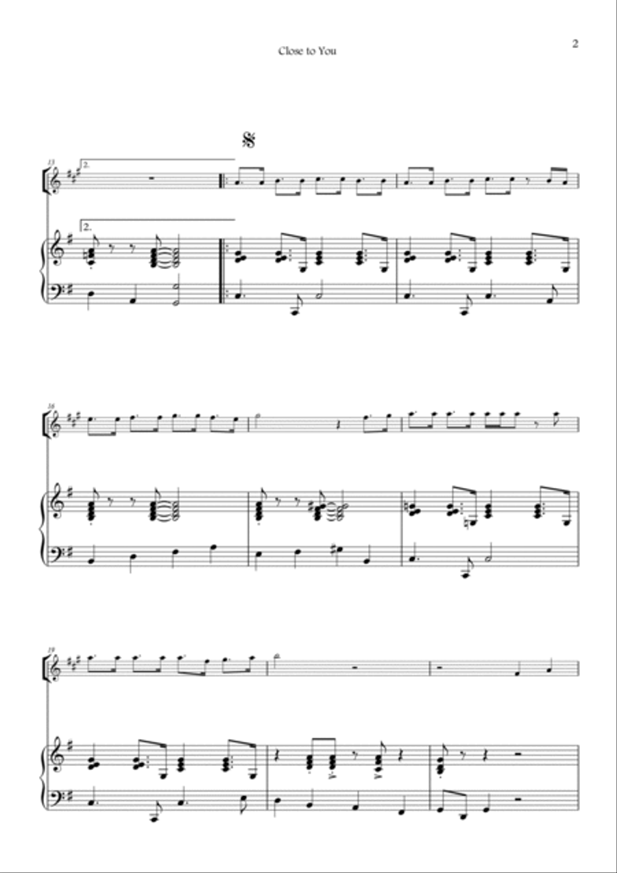 Close To You Tenor Saxophone scores gallery preview page 2