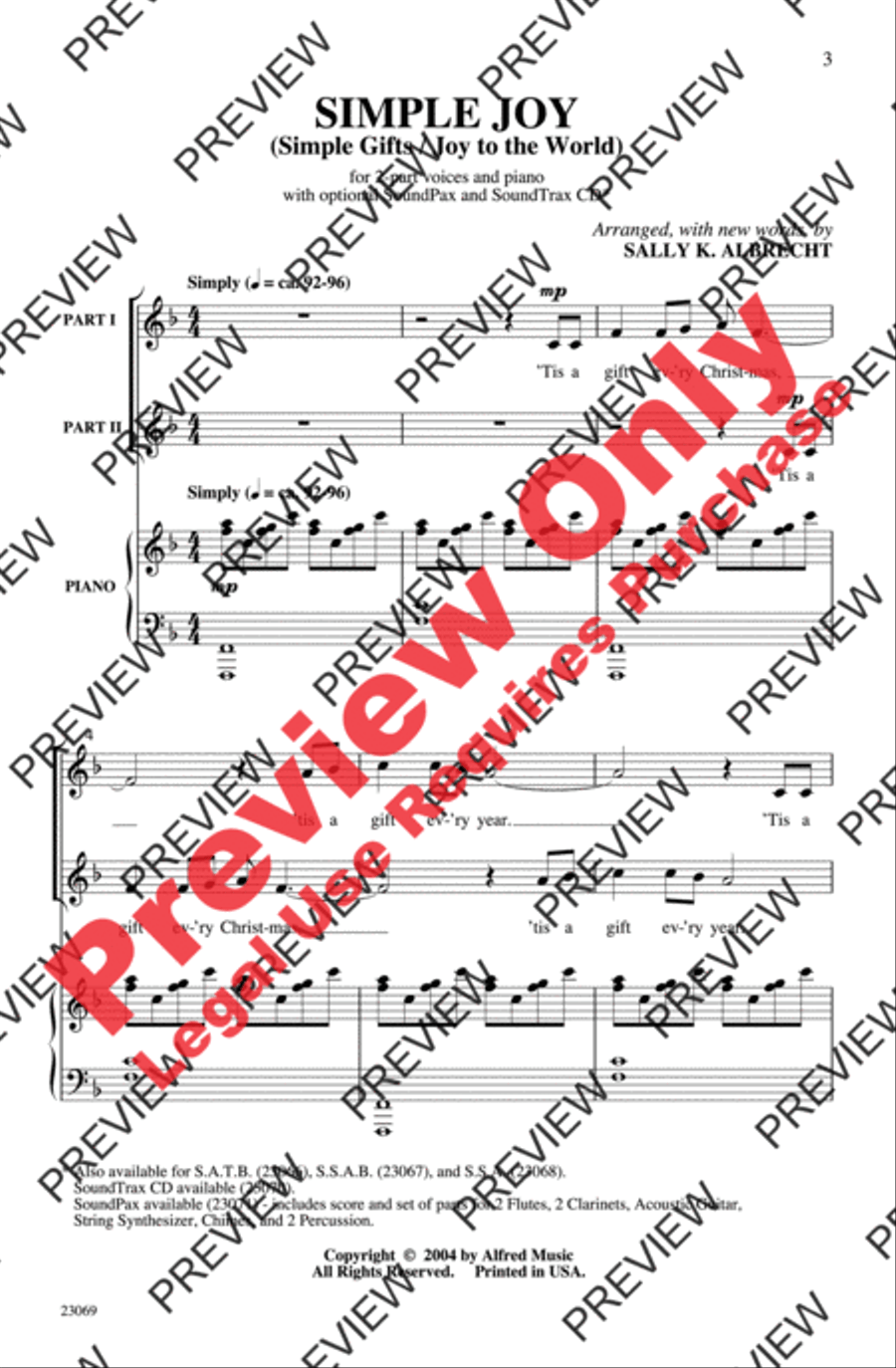 Simple Joy (Simple Gifts / Joy to the World) 2-Part scores gallery preview page 2