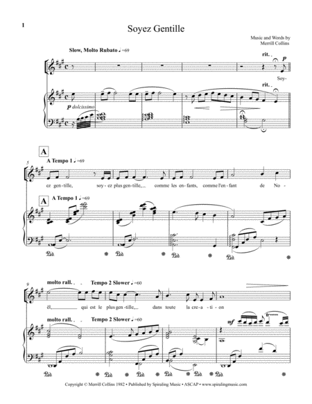 Soyez Gentille Piano Vocal Score in A