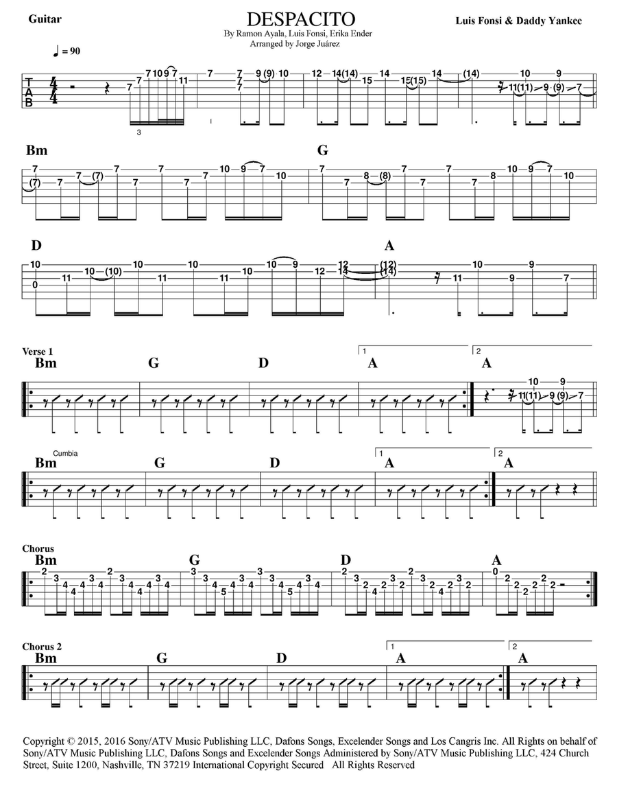 Despacito Guitar Tablature scores gallery preview page 1