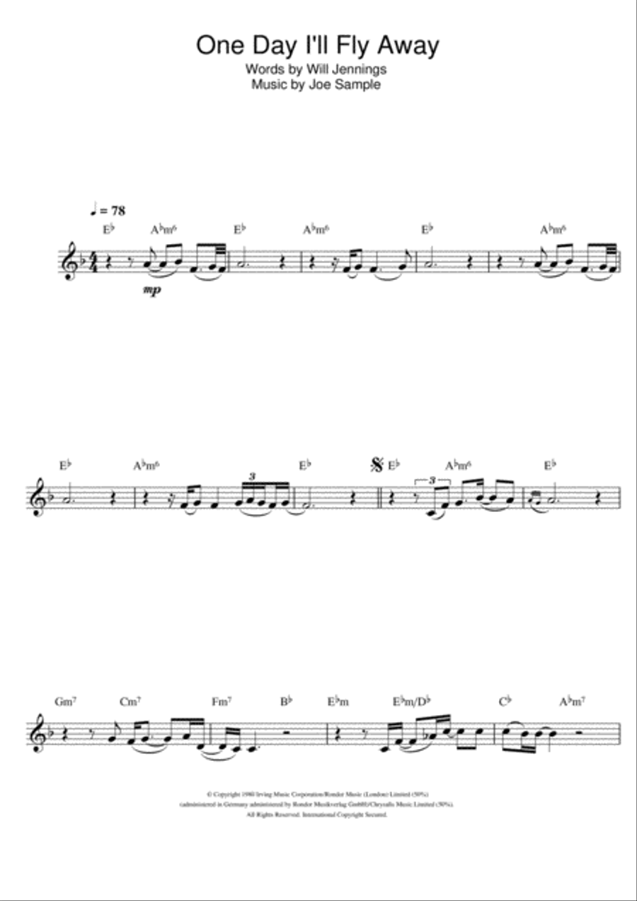One Day I'll Fly Away One Day I'll Fly Away Clarinet Solo scores gallery preview page 1