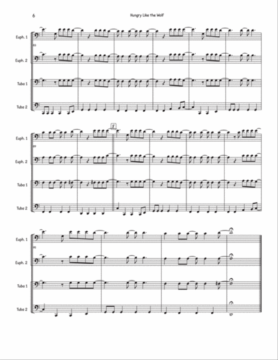 Hungry Like The Wolf Brass Quartet scores gallery preview page 6