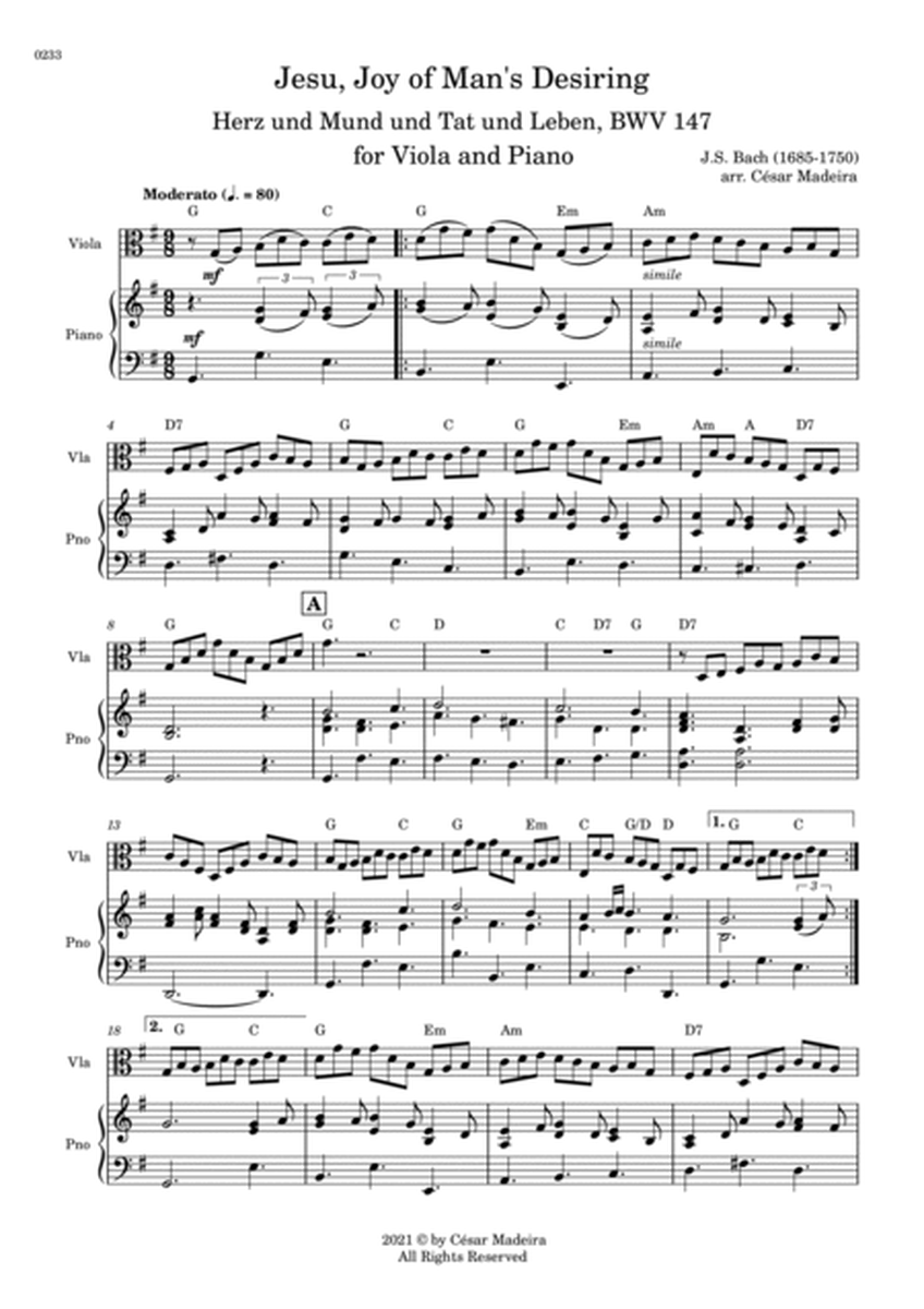 Jesu, Joy of Man's Desiring - Viola and Piano (Full Score) image number null