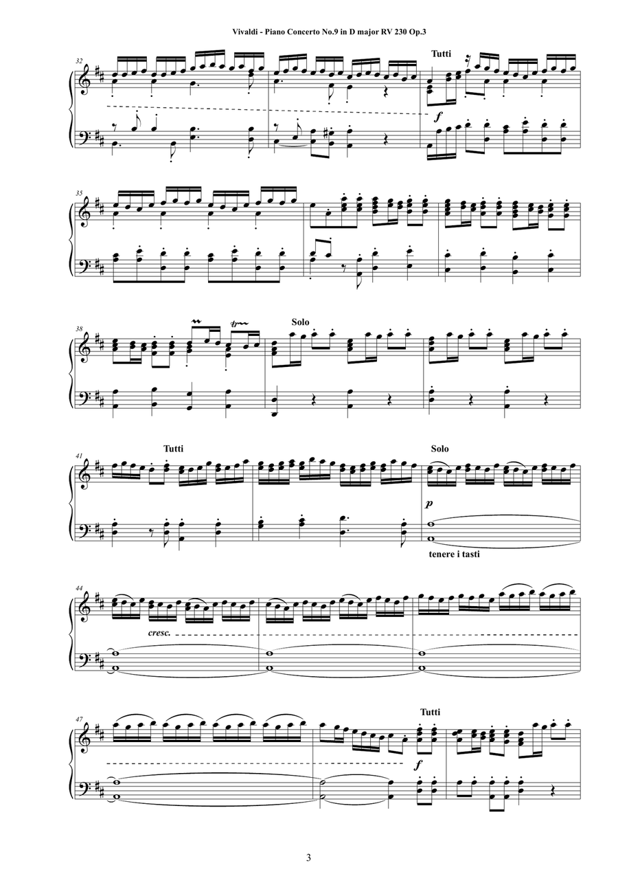 Vivaldi - Piano Concerto No.9 in D major RV 230 Op.3 - Piano Version Piano Solo scores gallery preview page 3