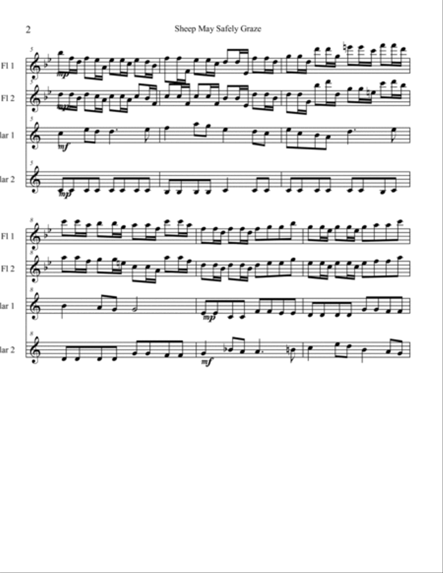Sheep May Safely Graze for 2 flutes and 2 clarinets Woodwind Quartet scores gallery preview page 2