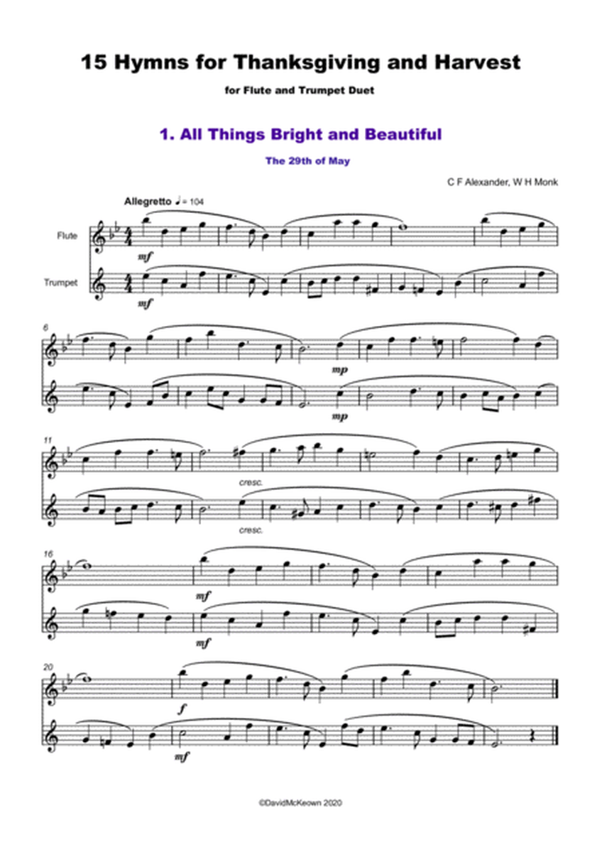 15 Favourite Hymns for Thanksgiving and Harvest for Flute and Trumpet Duet