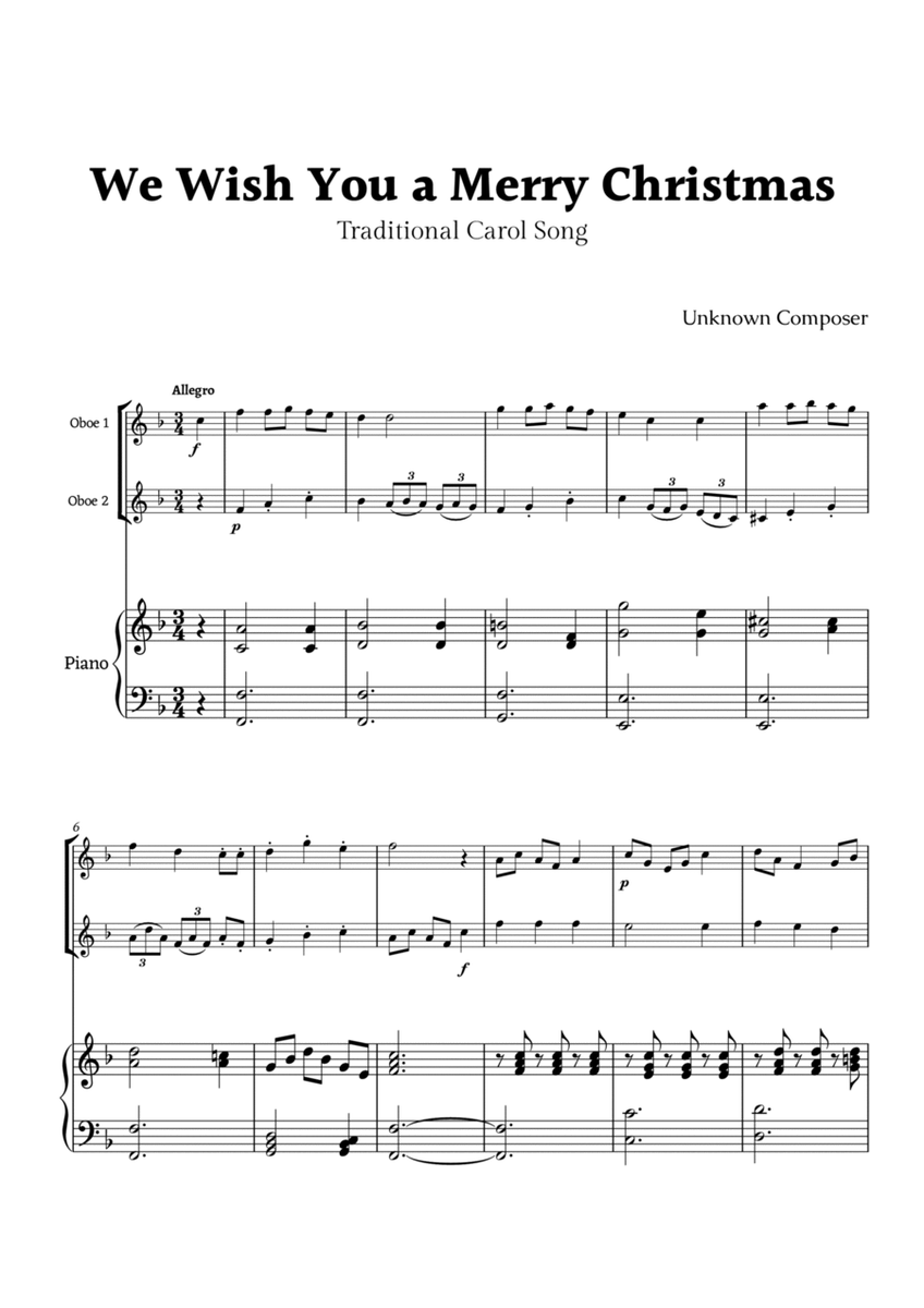 We Wish you a Merry Christmas for Oboe Duet and Piano image number null
