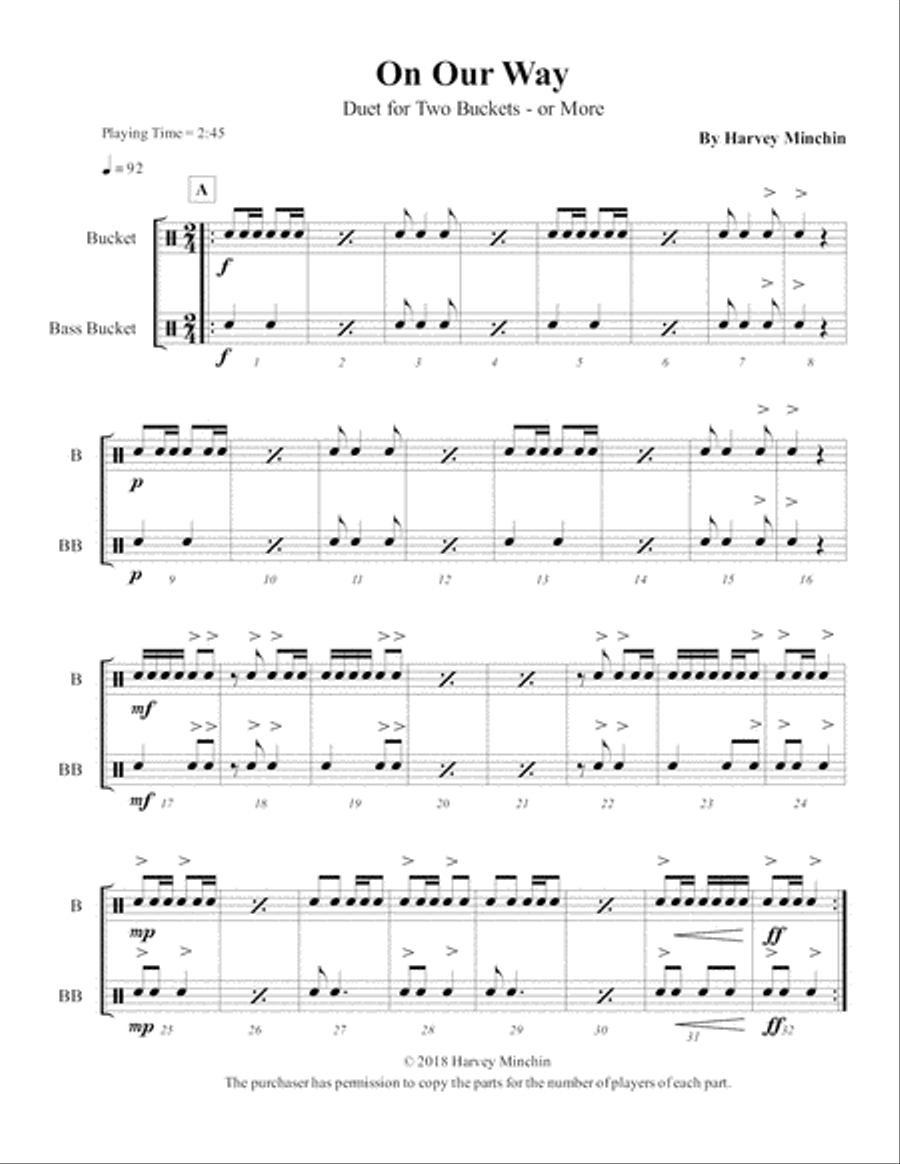 On Our Way, Duet for Two Buckets - or More Percussion Ensemble scores gallery preview page 2