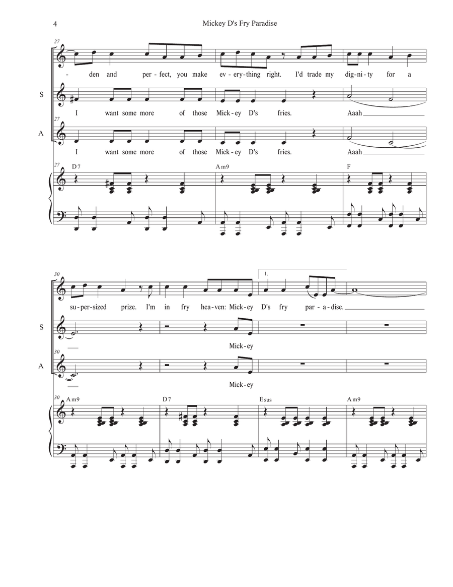Mickey D's Fry Paradise (Solo with 2-part choir - (SA) SA scores gallery preview page 4