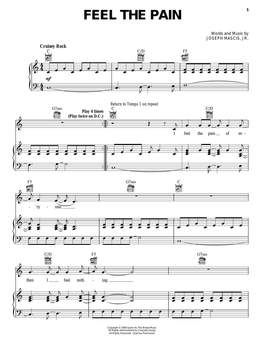 Feel The Pain Feel The Pain Piano, Vocal, Guitar scores gallery preview page 1