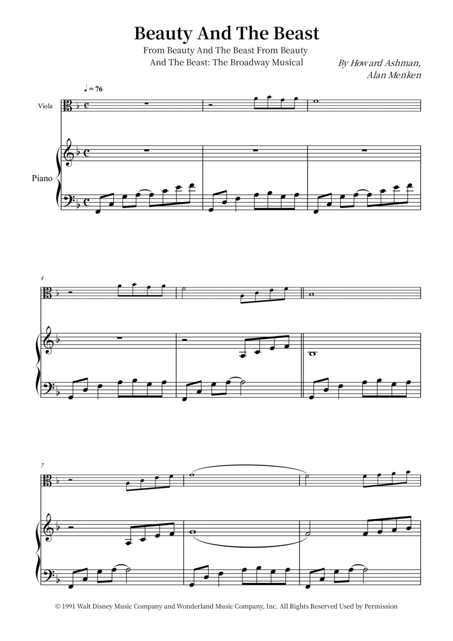 Beauty And The Beast Viola scores gallery preview page 1
