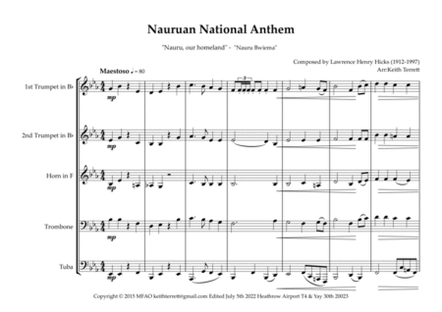 Nauruan National Anthem "Nauru, our homeland" - "Nauru Bwiema" for Brass Quintet image number null