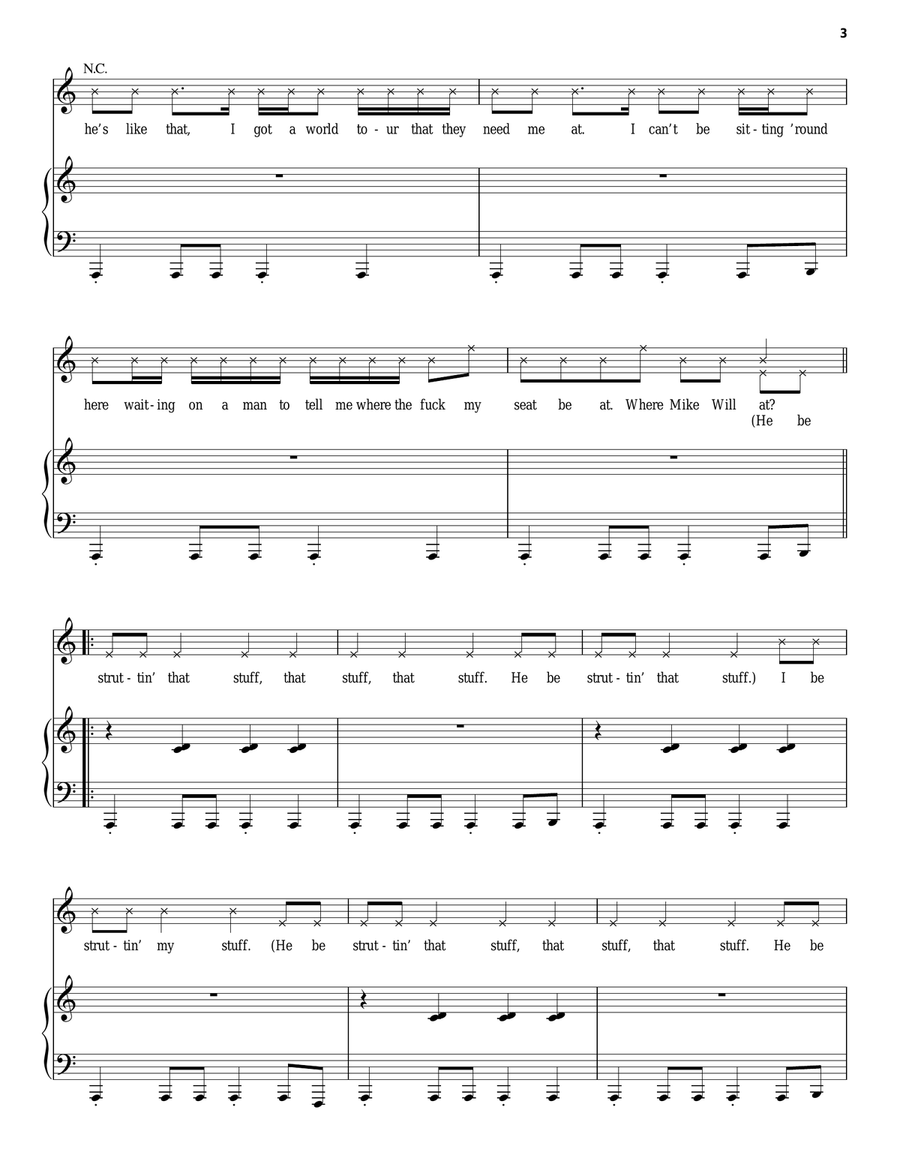 SMS (Bangerz) Piano, Vocal, Guitar scores gallery preview page 3