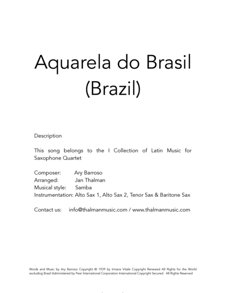 Aquarela do Brasil (Brazil) / for saxophone quartet