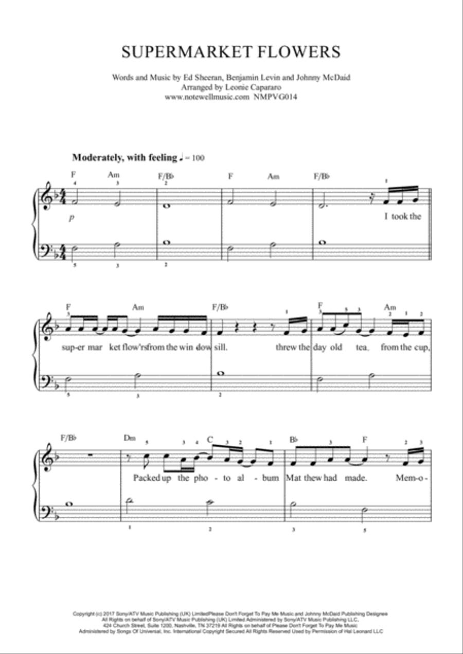 Supermarket Flowers Supermarket Flowers Piano, Vocal, Guitar scores gallery preview page 1