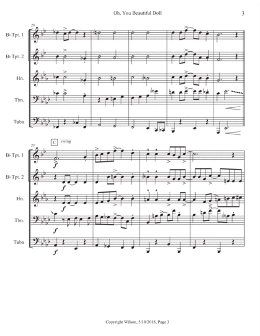 Oh, You Beautiful Doll Brass Quintet scores gallery preview page 4