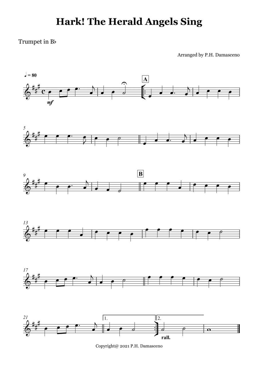Hark! The Herald Angels Sing - Trumpet in Bb Solo B-Flat Trumpet scores gallery preview page 1