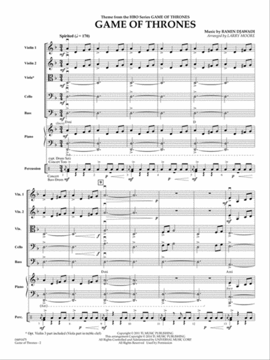 Game of Thrones (Theme) String Orchestra scores gallery preview page 3