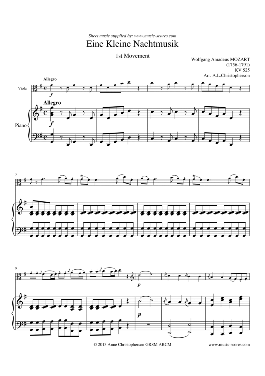 Book cover for Eine Kleine Nachtmusik - Allegro 1st movement - Viola and Piano