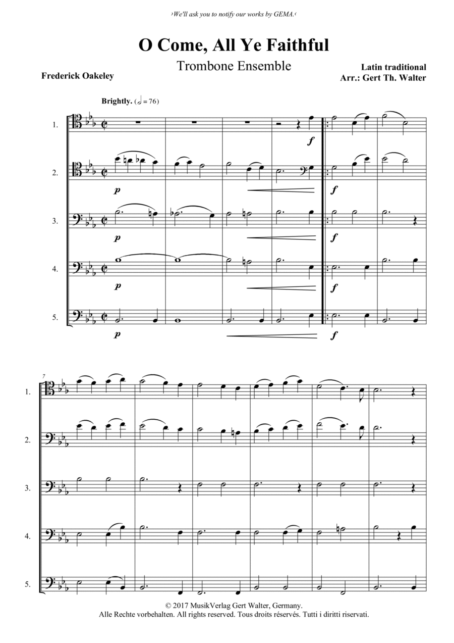 O Come, All Ye Faithful Brass Ensemble scores gallery preview page 1