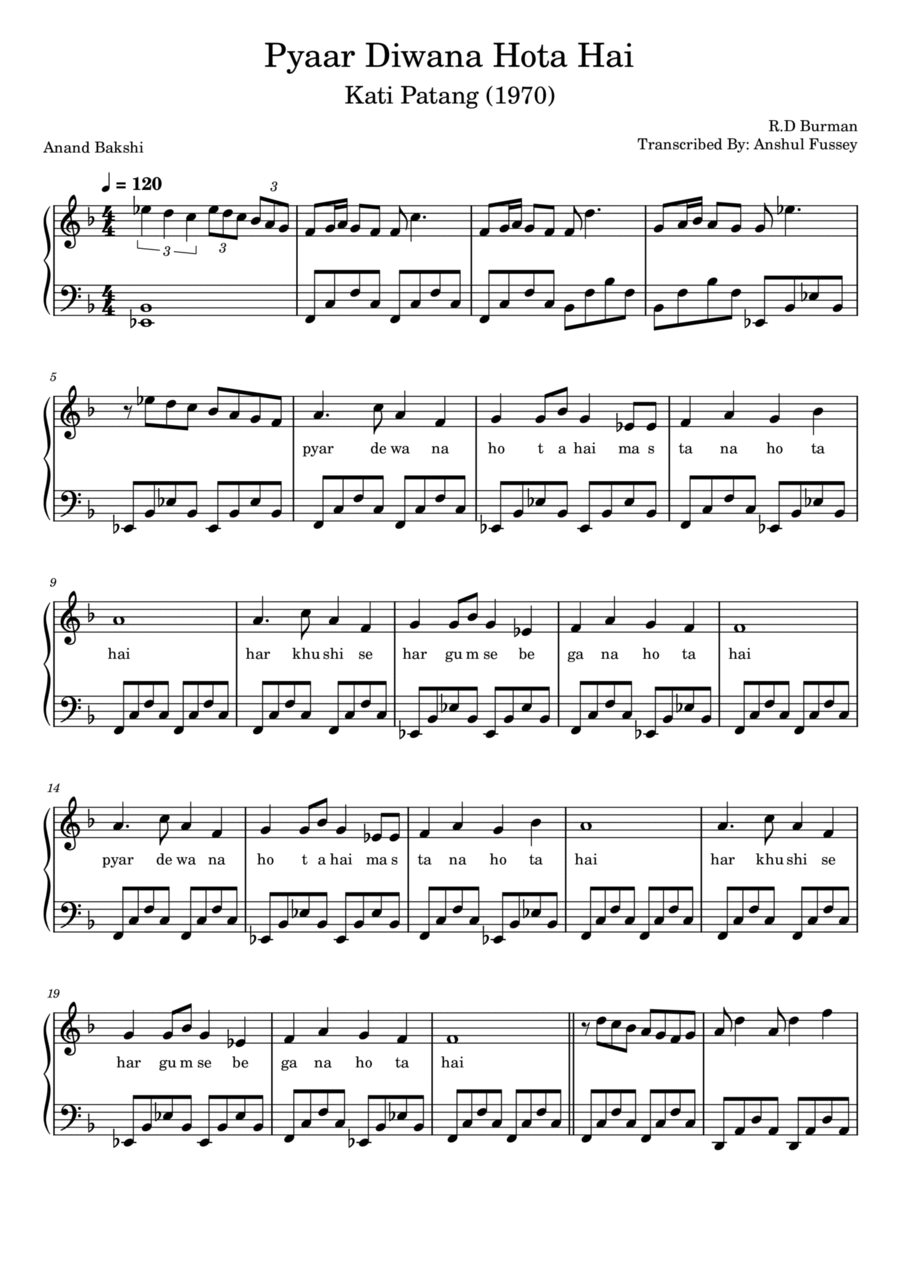 Pyar dewana hota hai Pyar dewana hota hai Easy Piano scores gallery preview page 1