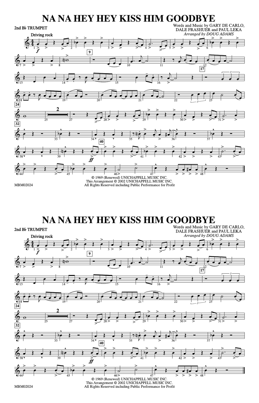 Na Na Hey Hey Kiss Him Goodbye: 2nd B-flat Trumpet