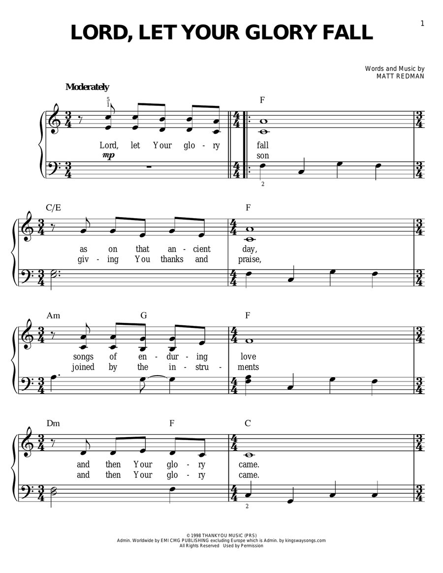 Lord, Let Your Glory Fall Easy Piano scores gallery preview page 1