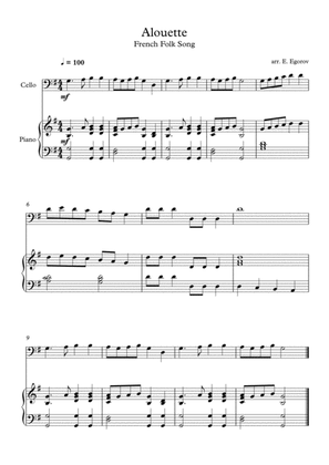 Alouette, French Folk Song, For Cello & Piano