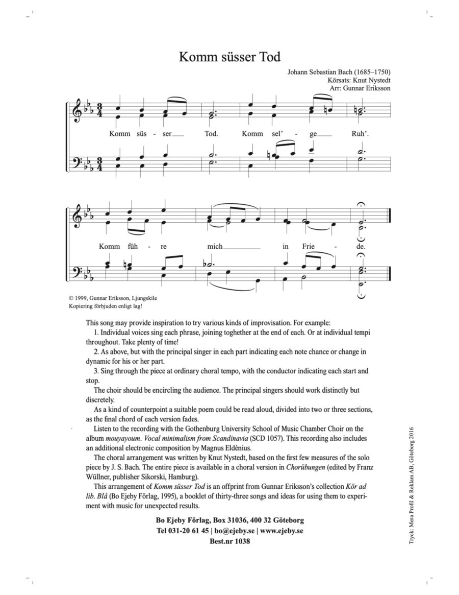 Komm süsser Tod 4-Part scores gallery preview page 1