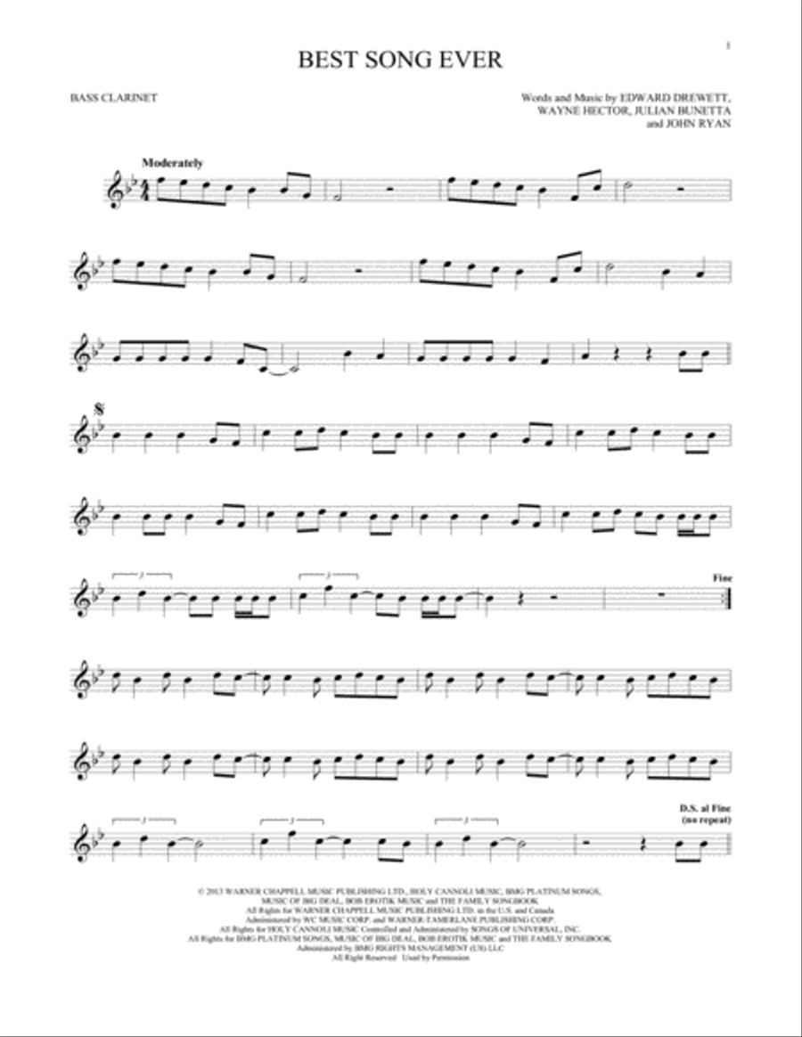 Best Song Ever Best Song Ever Bass Clarinet scores gallery preview page 1