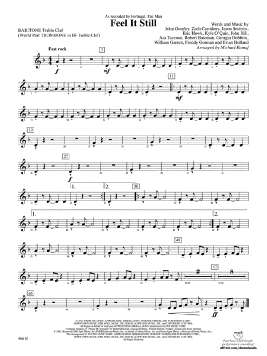 Feel It Still: Baritone T.C. Concert Band scores gallery preview page 1