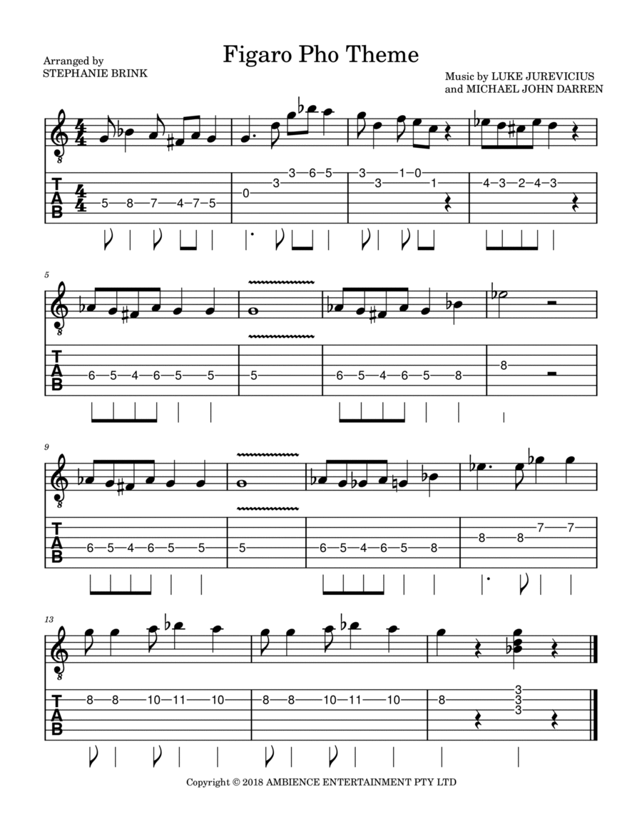 Adventures Of Figaro Pho - Theme Guitar Tablature scores gallery preview page 1