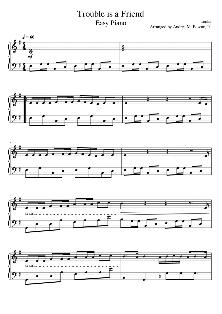 Trouble Easy Piano scores gallery preview page 1