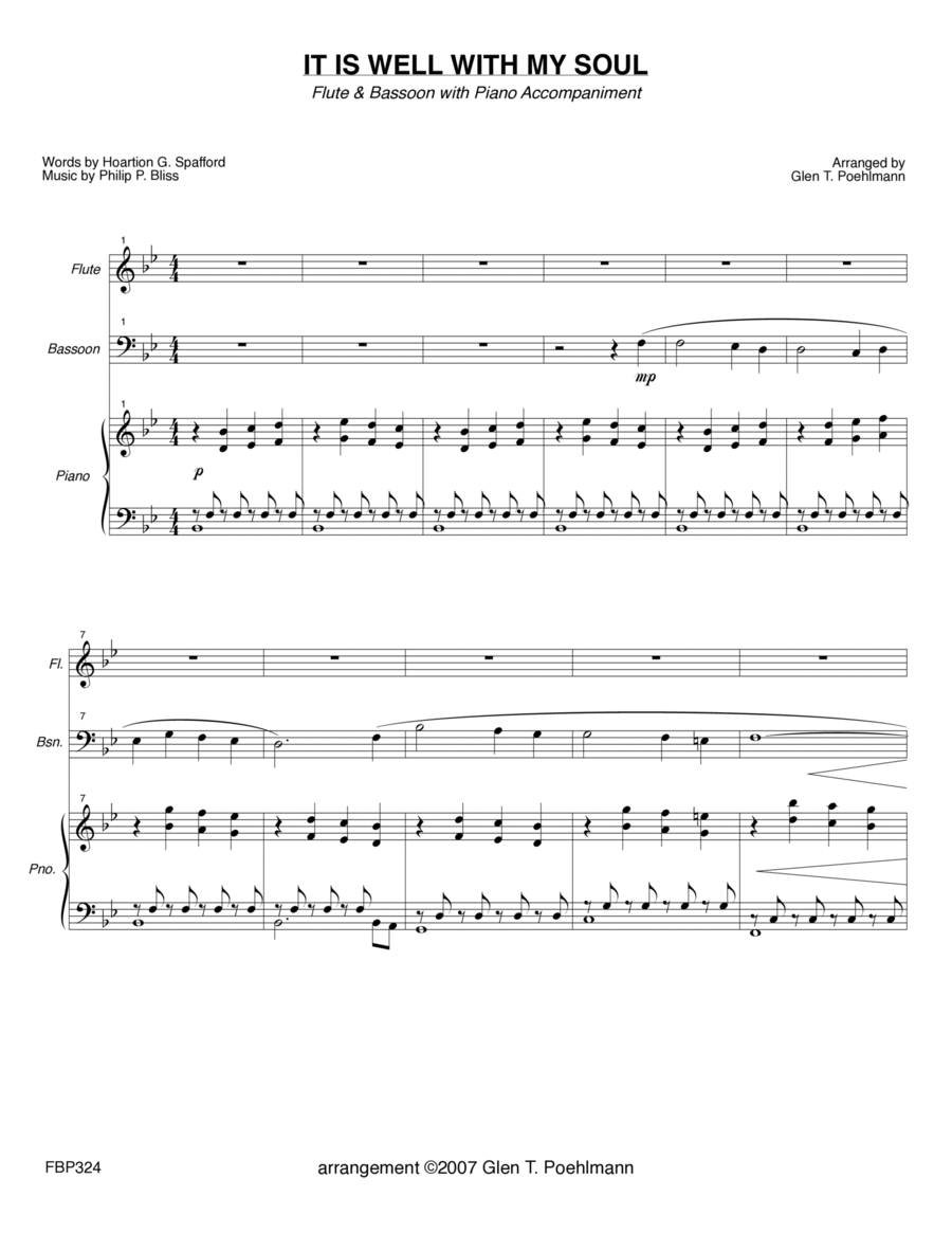 IT IS WELL WITH MY SOUL - FLUTE and BASSOON with Piano Accompaniment Woodwind Duet scores gallery preview page 1