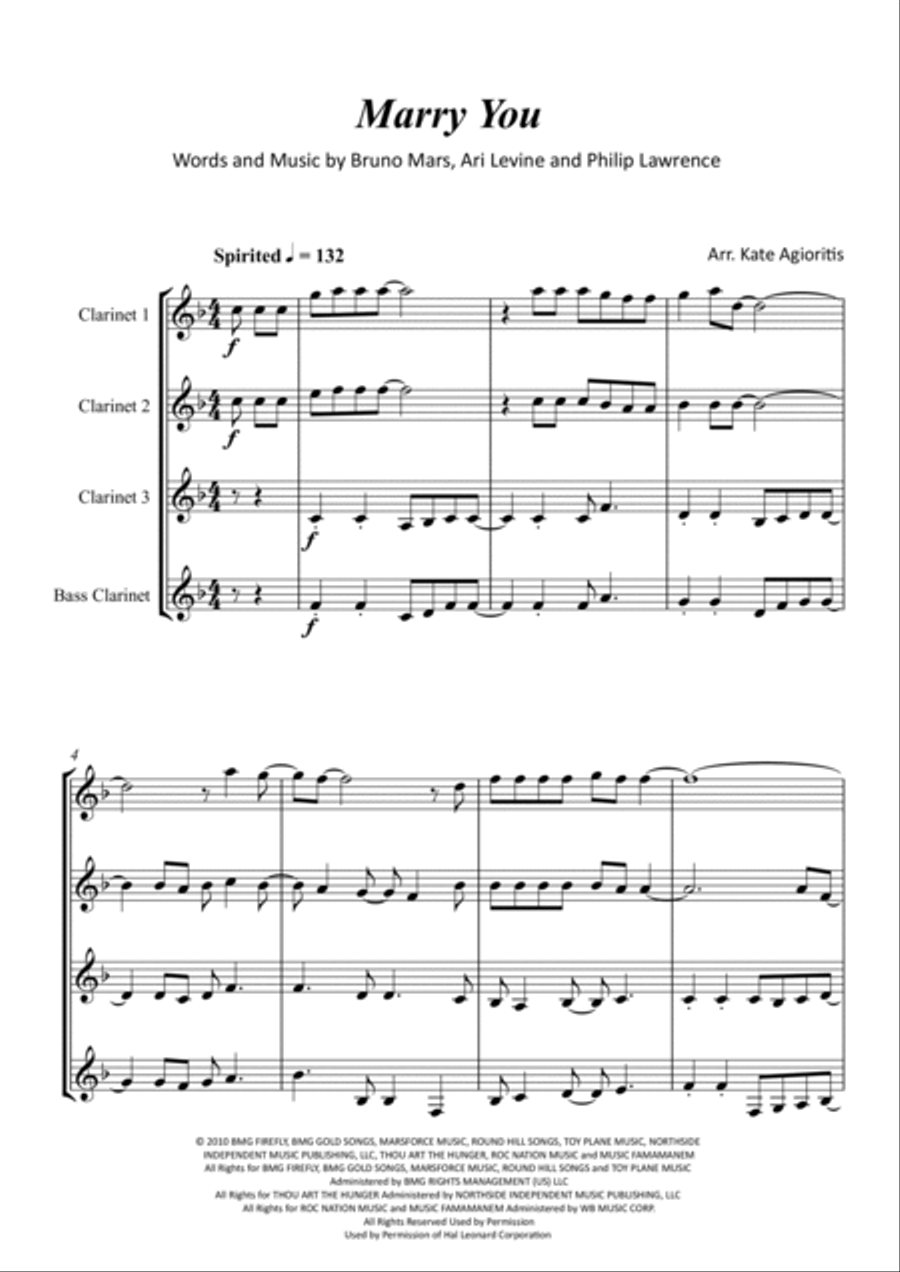 Marry You Clarinet Quartet scores gallery preview page 2