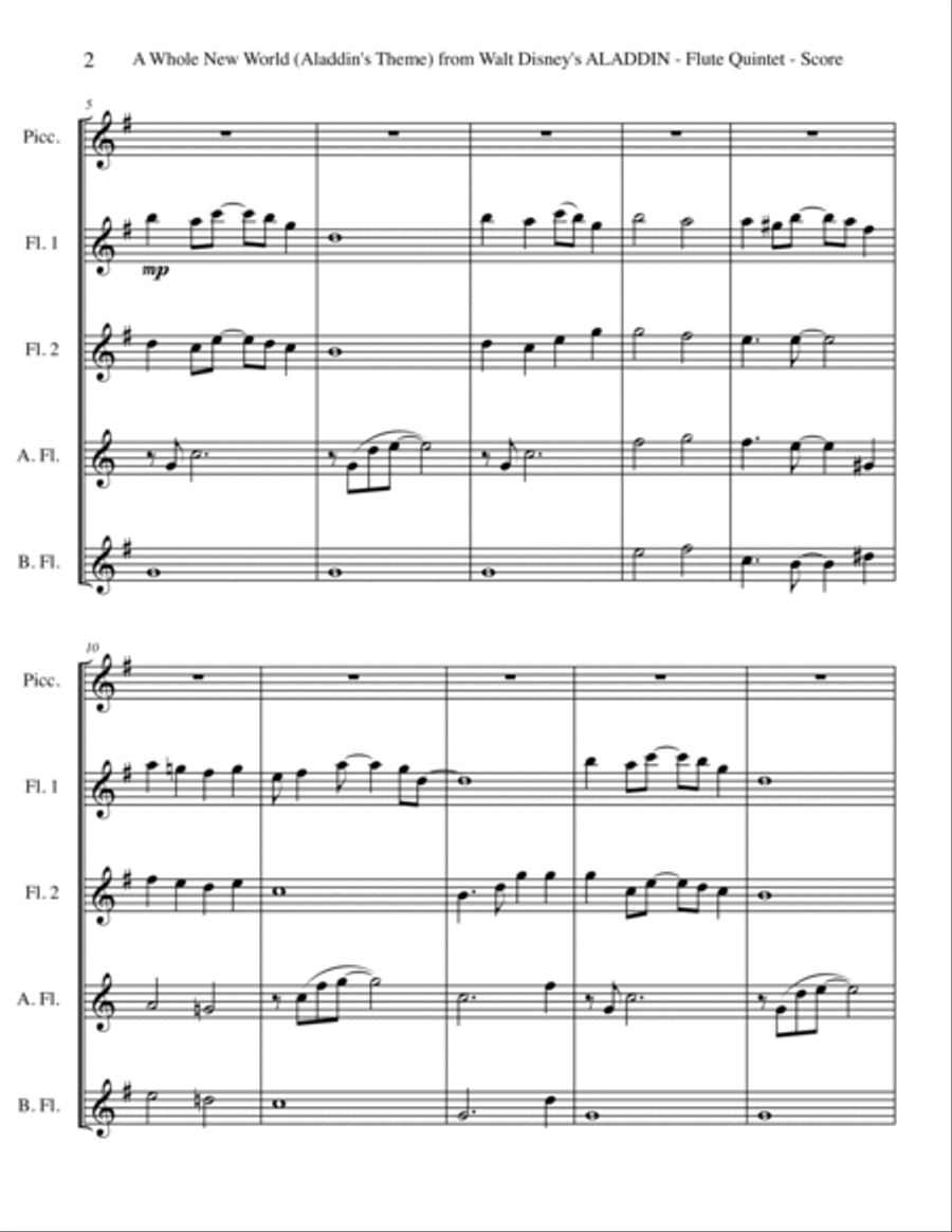 A Whole New World (from 'Aladdin') Woodwind Quintet scores gallery preview page 2