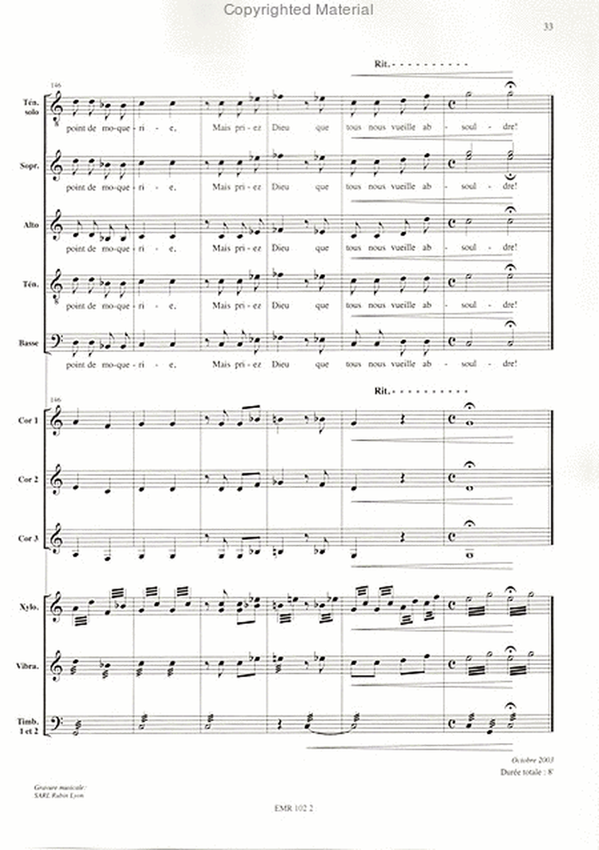 Ballade des pendus pour tenor solo, choeur mixte, trois cors et trois percussions