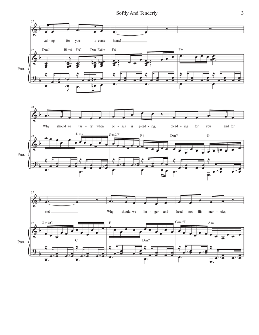 Softly And Tenderly (Unison choir - Medium Key) Unison Choir scores gallery preview page 3