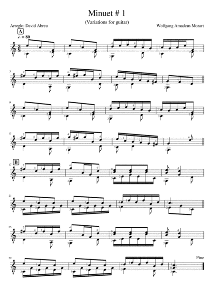 Mozart 15 Minuet for guitar Acoustic Guitar scores gallery preview page 5
