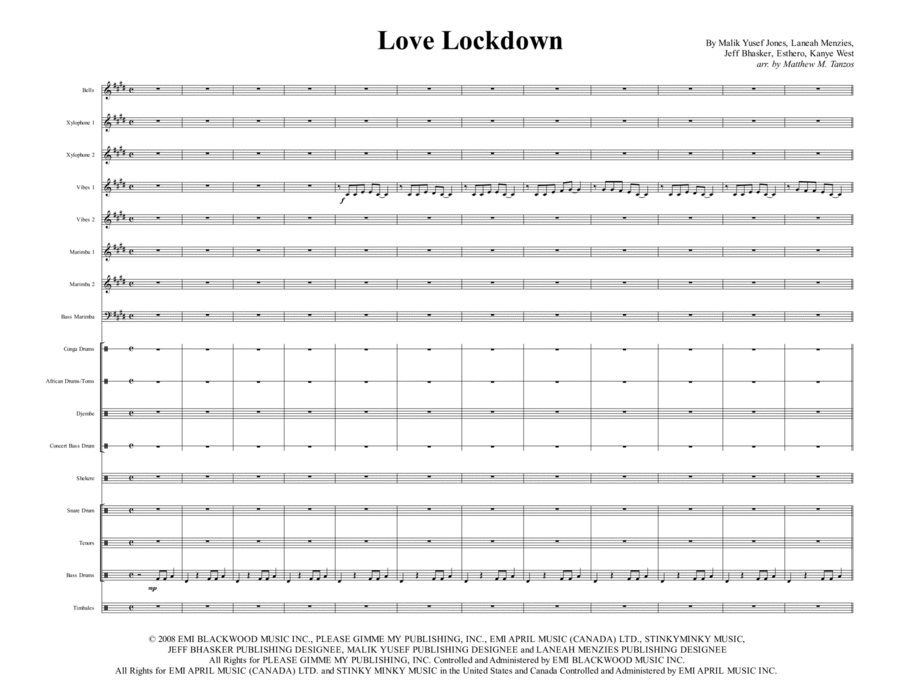 Love Lockdown Percussion scores gallery preview page 1