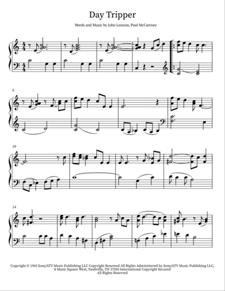 Day Tripper Easy Piano scores gallery preview page 2