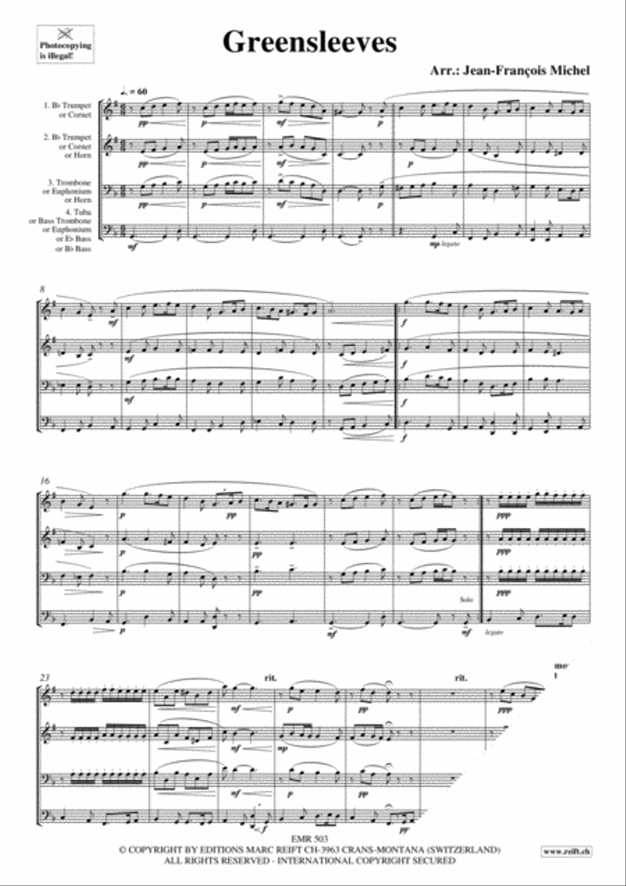 Greensleeves Greensleeves Brass Quartet scores gallery preview page 3