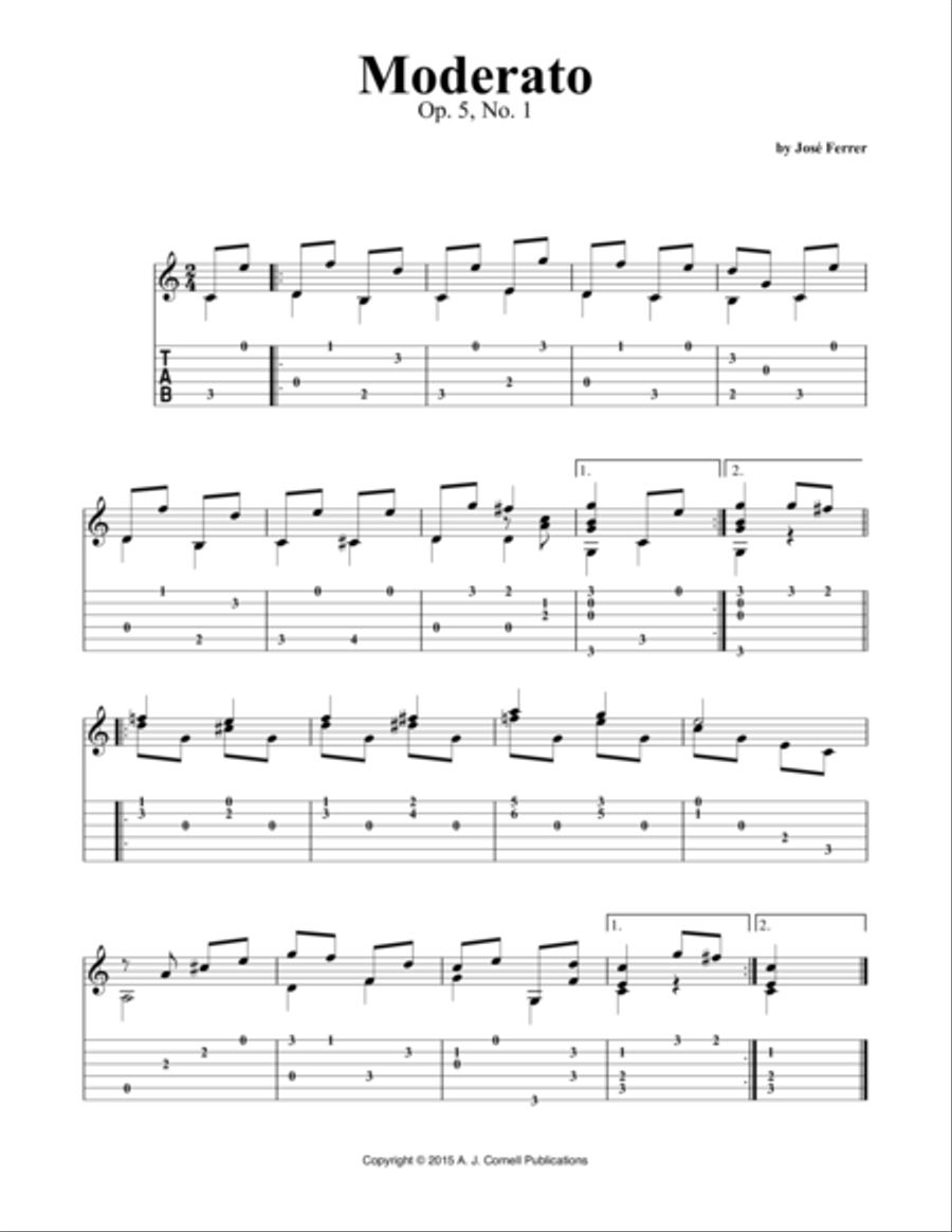 Moderato, Op. 5, No. 1 Guitar Tablature scores gallery preview page 1