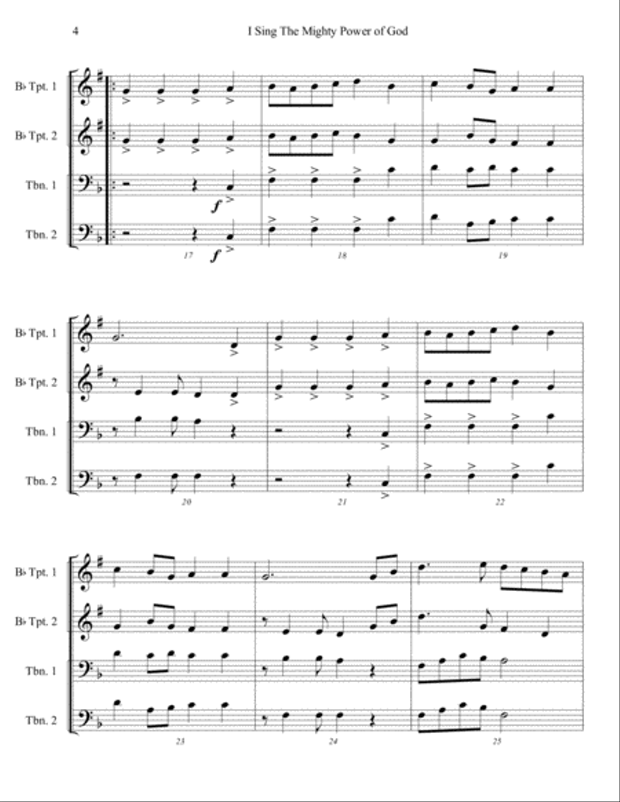 I Sing the Mighty Power of God Brass Ensemble scores gallery preview page 4